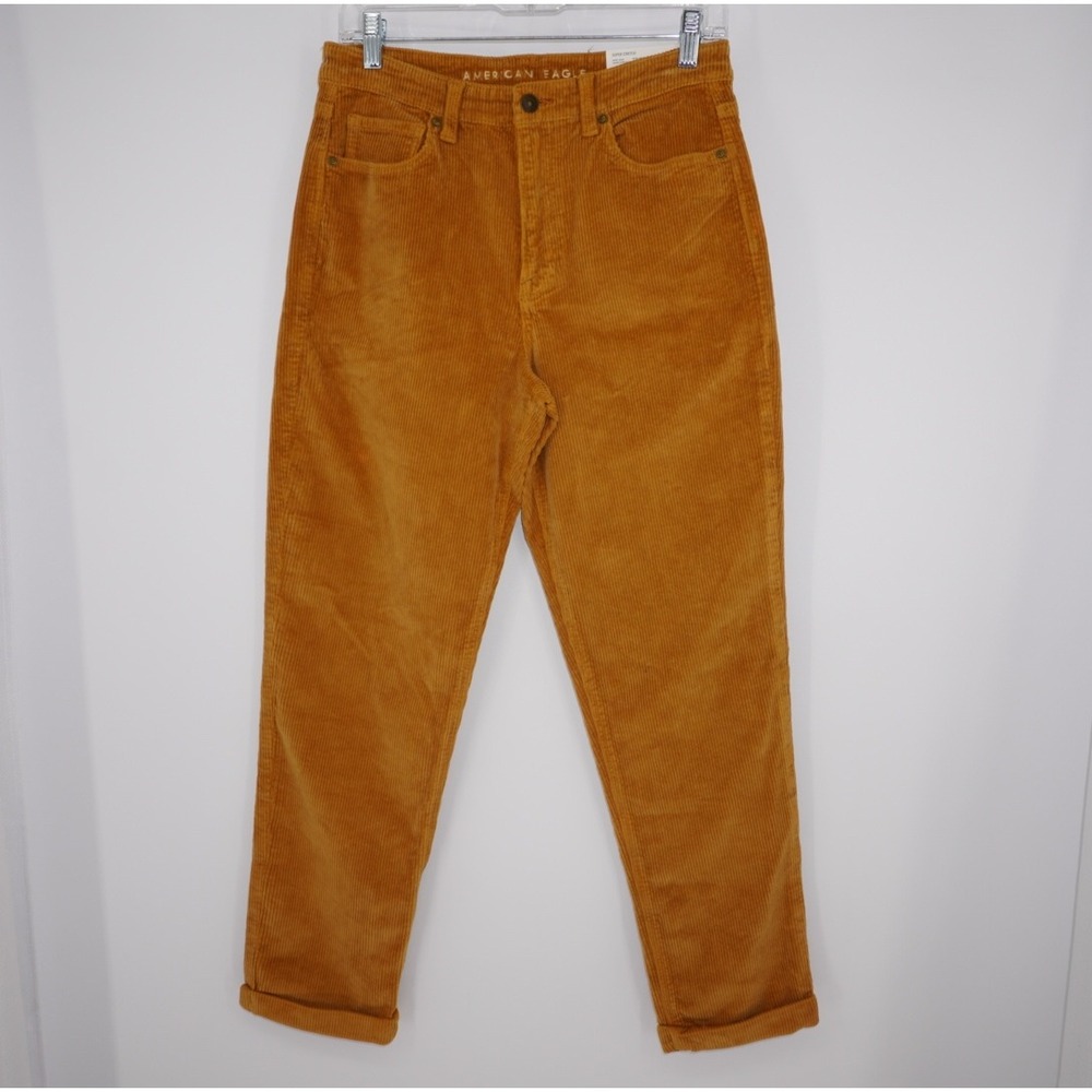 American Eagle Corduroy Mom Jean High Rise Super Stretch Mustard Yellow sz 6 NEW